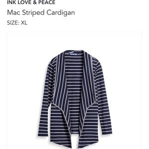 Striped drape front cardigan with pockets